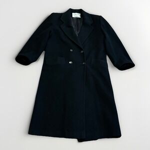 Fleurette Neiman Marcus 100% Cashmere Coat Womens 6 Black Long Trench USA Made
